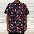 Cute Merry Christmas Pattern Print Textured Short Sleeve Shirt