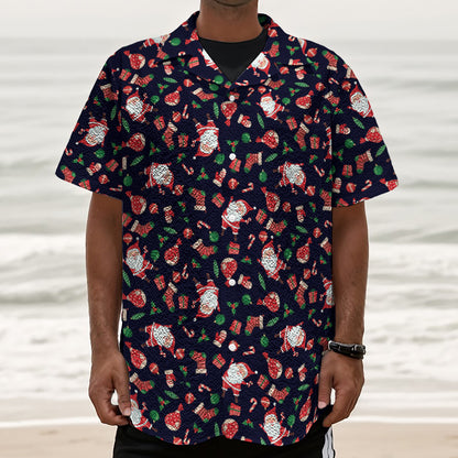 Cute Merry Christmas Pattern Print Textured Short Sleeve Shirt