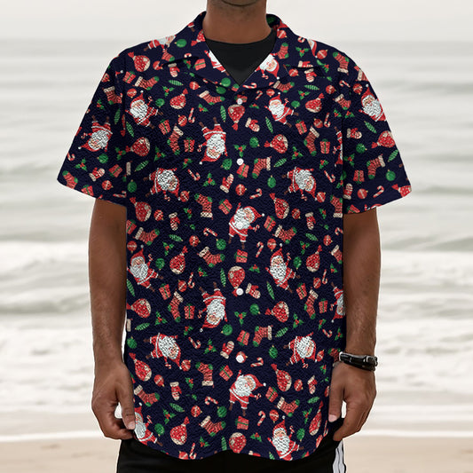 Cute Merry Christmas Pattern Print Textured Short Sleeve Shirt