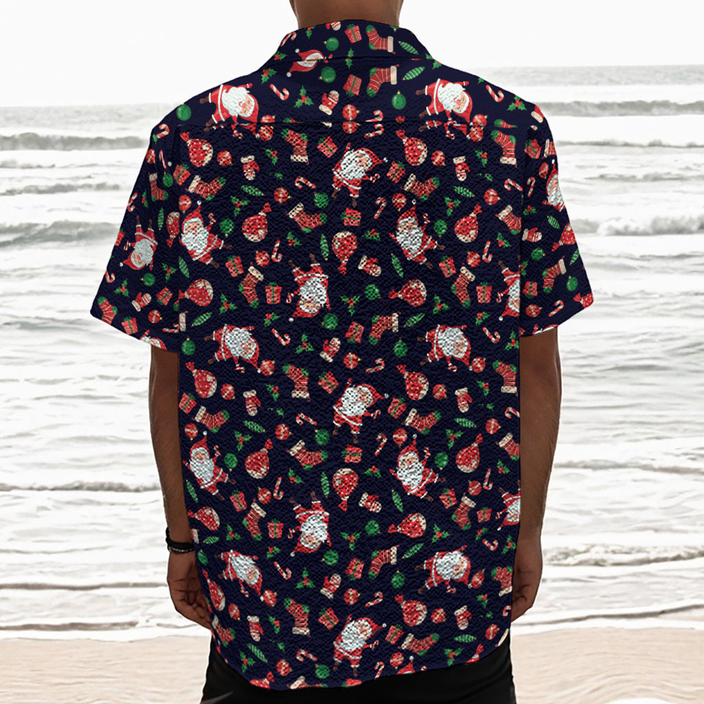 Cute Merry Christmas Pattern Print Textured Short Sleeve Shirt