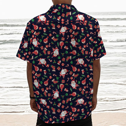 Cute Merry Christmas Pattern Print Textured Short Sleeve Shirt
