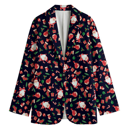 Cute Merry Christmas Pattern Print Women's Cotton Blazer