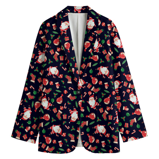 Cute Merry Christmas Pattern Print Women's Cotton Blazer