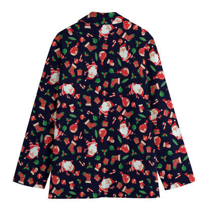 Cute Merry Christmas Pattern Print Women's Cotton Blazer