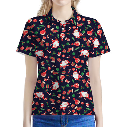 Cute Merry Christmas Pattern Print Women's Polo Shirt