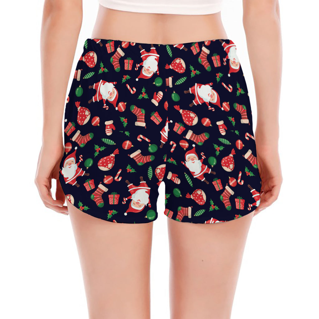 Cute Merry Christmas Pattern Print Women's Split Running Shorts