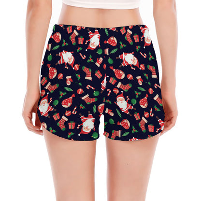 Cute Merry Christmas Pattern Print Women's Split Running Shorts