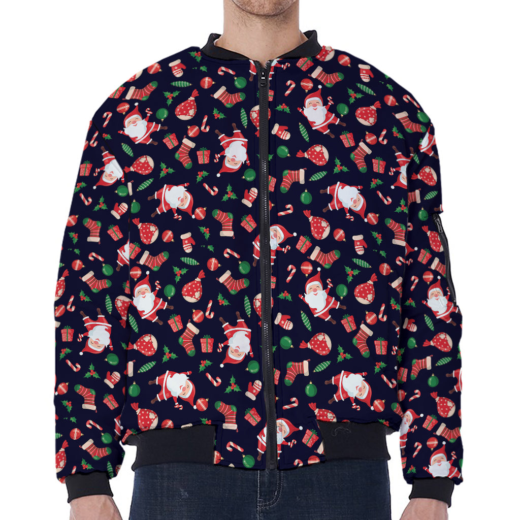Cute Merry Christmas Pattern Print Zip Sleeve Bomber Jacket