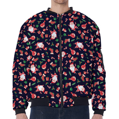 Cute Merry Christmas Pattern Print Zip Sleeve Bomber Jacket