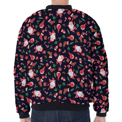 Cute Merry Christmas Pattern Print Zip Sleeve Bomber Jacket