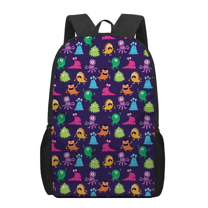 Cute Monster Pattern Print 17 Inch Backpack