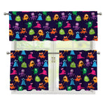 Cute Monster Pattern Print 3 Piece Kitchen Curtains