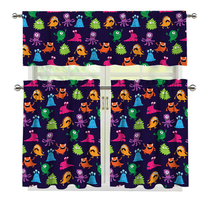 Cute Monster Pattern Print 3 Piece Kitchen Curtains