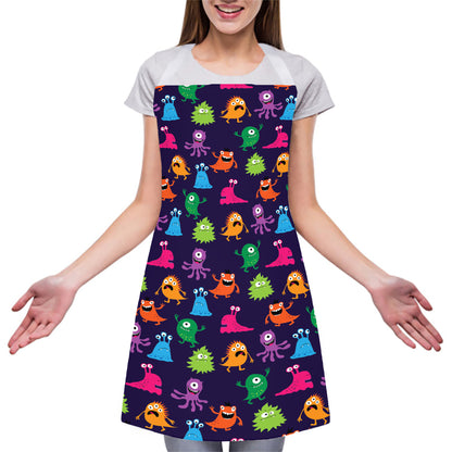 Cute Monster Pattern Print Adjustable Apron