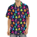 Cute Monster Pattern Print Aloha Shirt