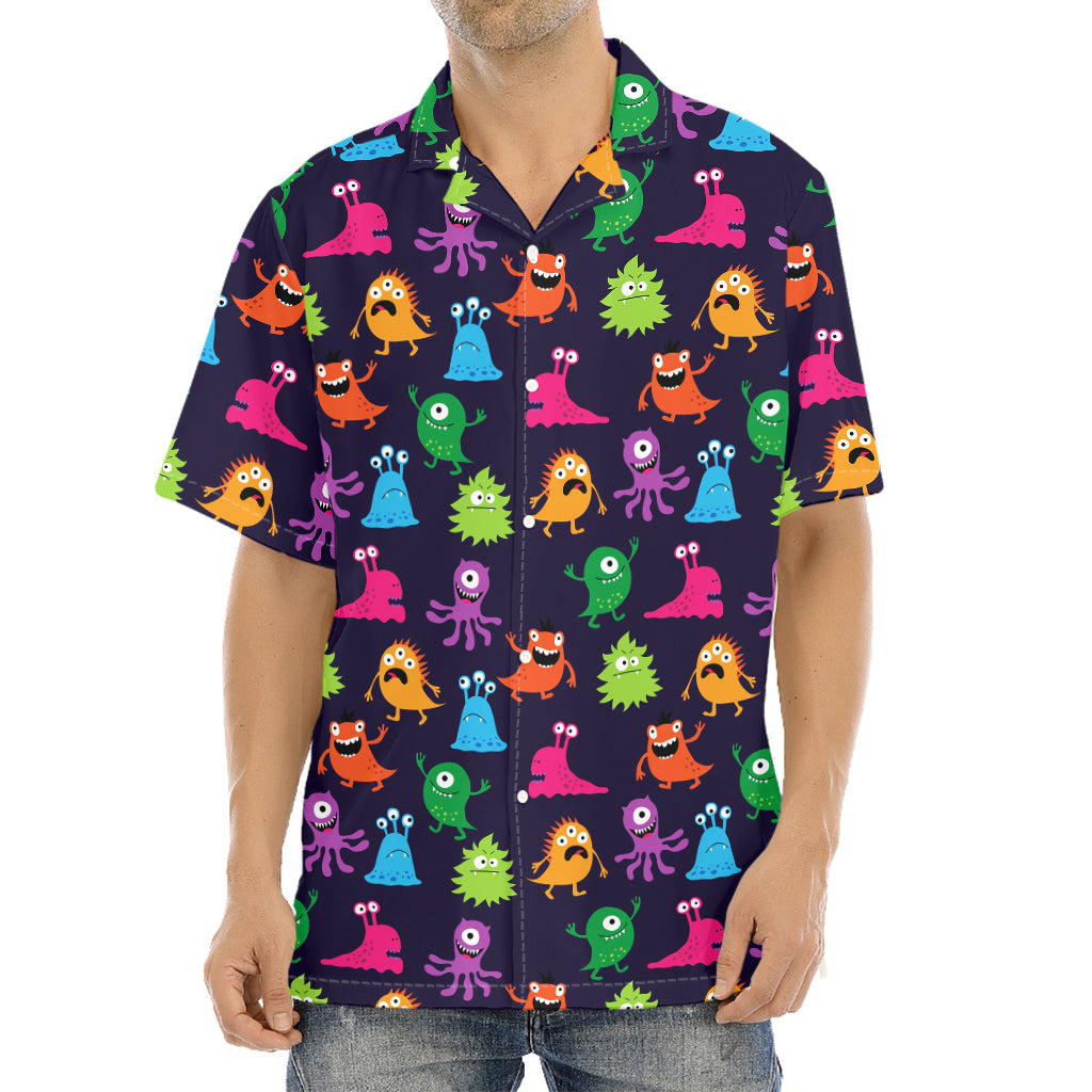 Cute Monster Pattern Print Aloha Shirt