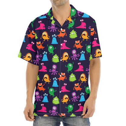 Cute Monster Pattern Print Aloha Shirt