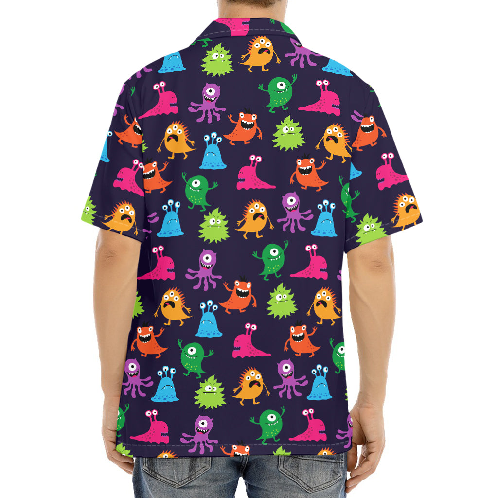 Cute Monster Pattern Print Aloha Shirt