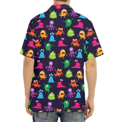 Cute Monster Pattern Print Aloha Shirt