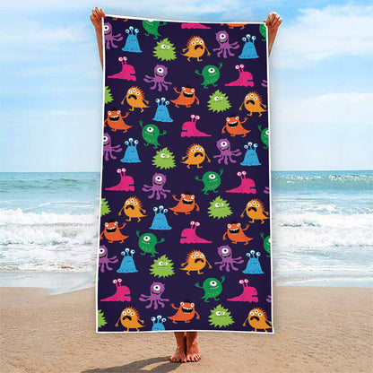 Cute Monster Pattern Print Beach Towel