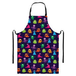 Cute Monster Pattern Print Bib Apron With Pocket
