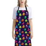 Cute Monster Pattern Print Bib Apron With Pocket
