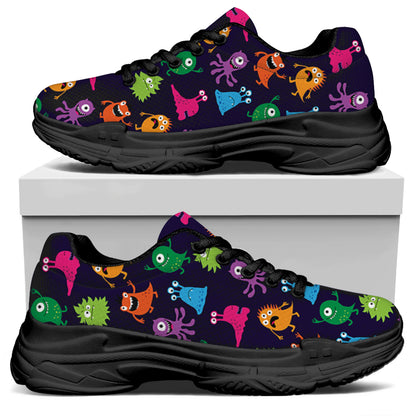 Cute Monster Pattern Print Black Chunky Shoes