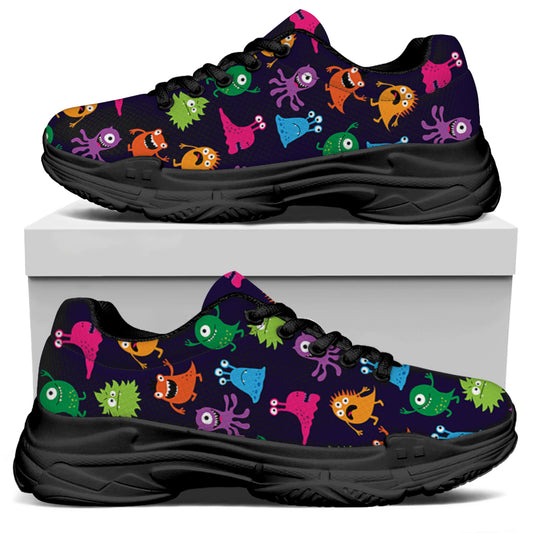 Cute Monster Pattern Print Black Chunky Shoes