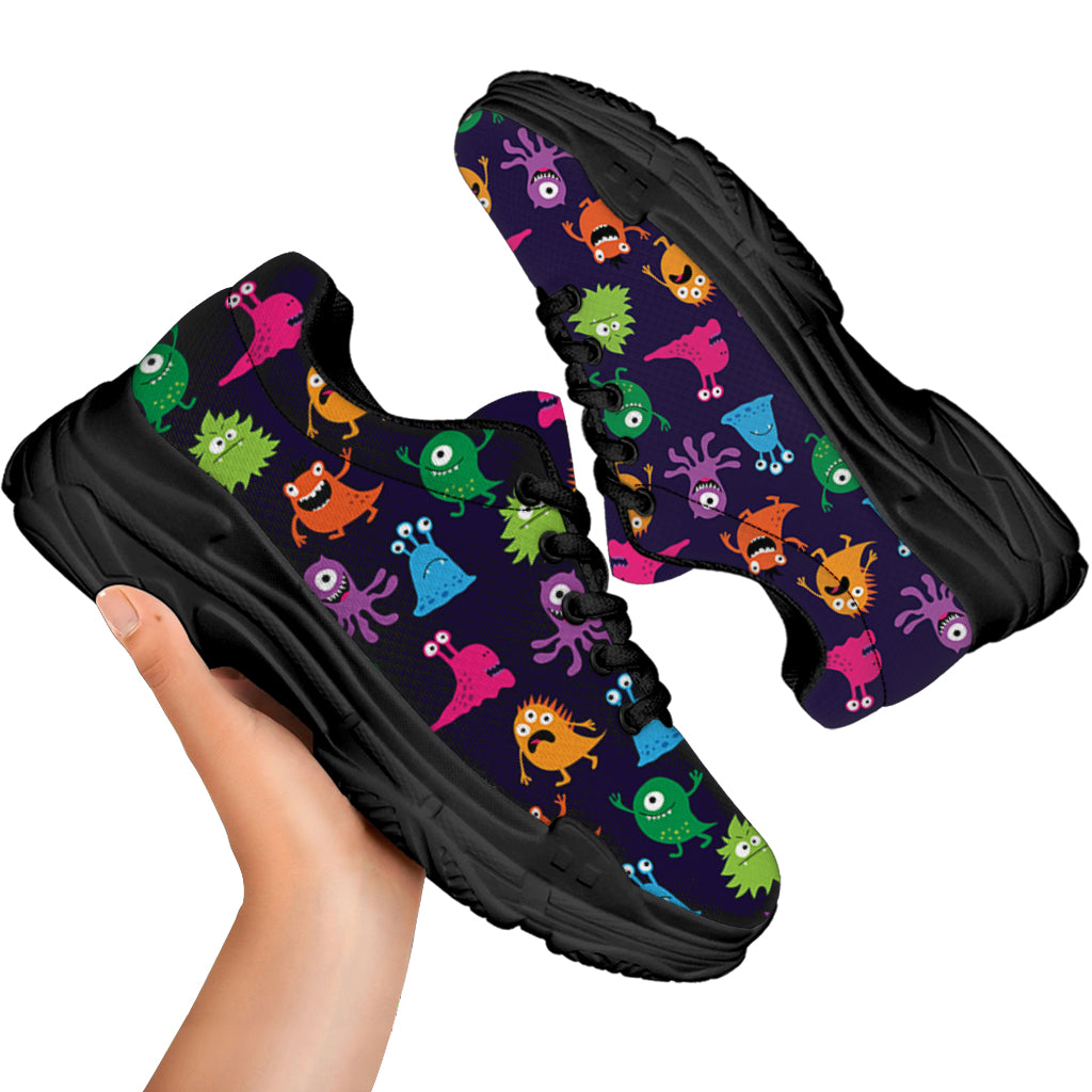 Cute Monster Pattern Print Black Chunky Shoes