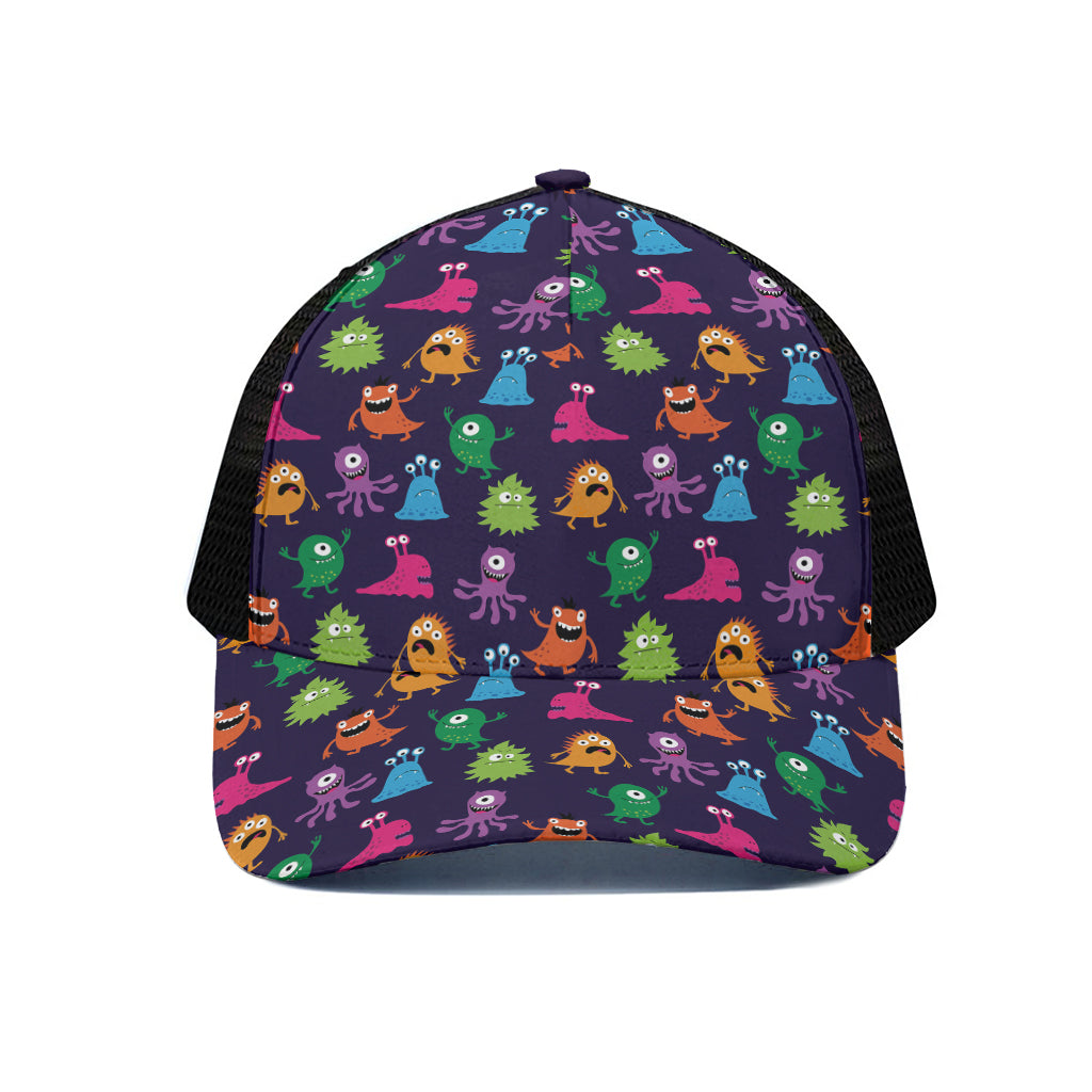 Cute Monster Pattern Print Black Mesh Trucker Cap