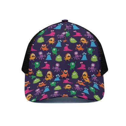 Cute Monster Pattern Print Black Mesh Trucker Cap