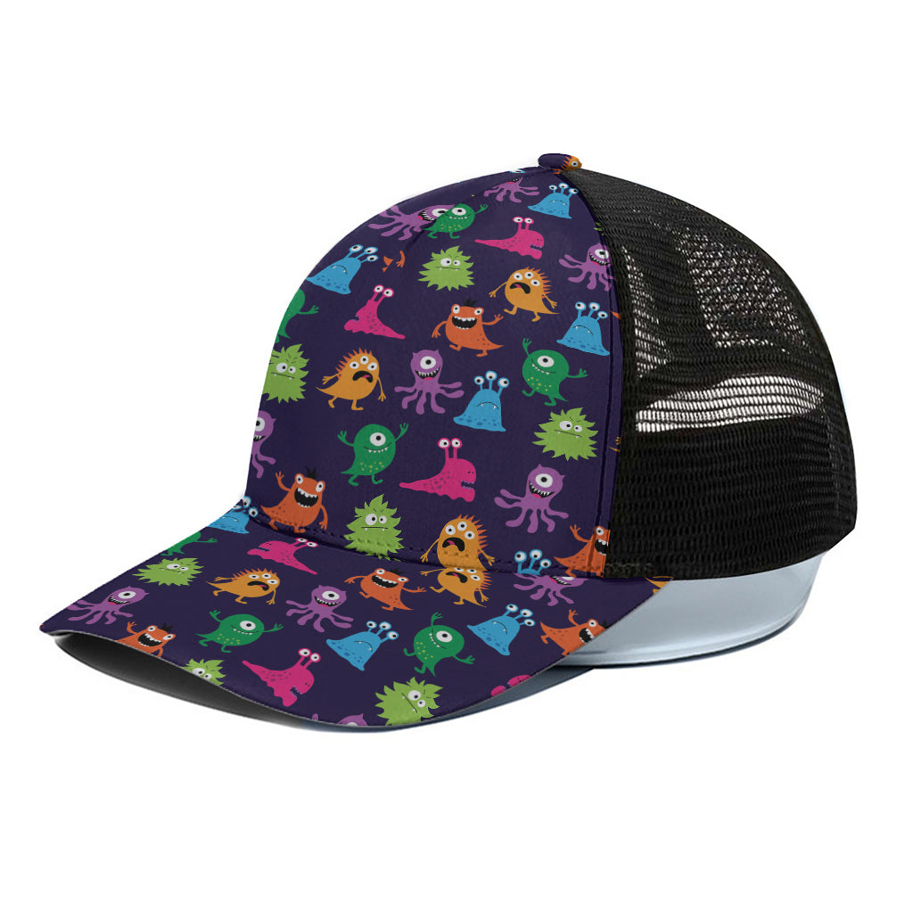 Cute Monster Pattern Print Black Mesh Trucker Cap