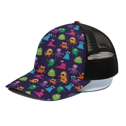 Cute Monster Pattern Print Black Mesh Trucker Cap