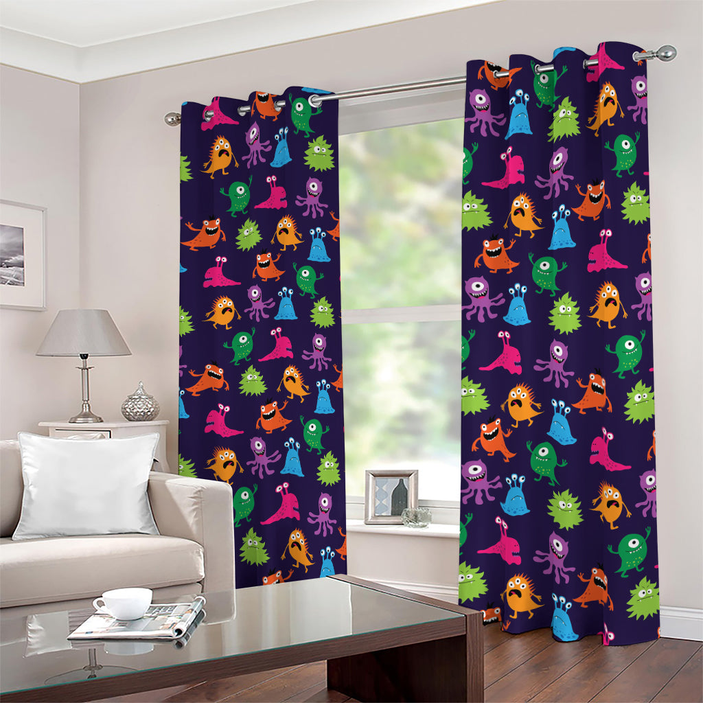 Cute Monster Pattern Print Blackout Grommet Curtains