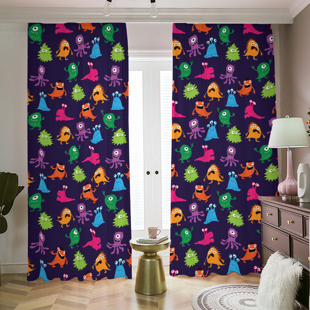 Cute Monster Pattern Print Blackout Pencil Pleat Curtains