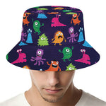 Cute Monster Pattern Print Bucket Hat