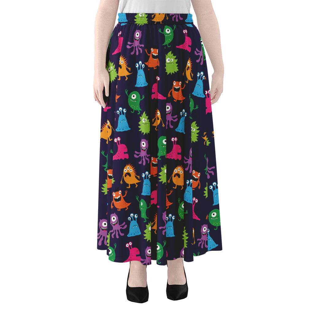 Cute Monster Pattern Print Chiffon Maxi Skirt