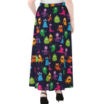 Cute Monster Pattern Print Chiffon Maxi Skirt