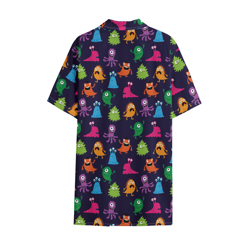 Cute Monster Pattern Print Cotton Hawaiian Shirt