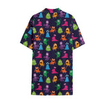 Cute Monster Pattern Print Cotton Hawaiian Shirt