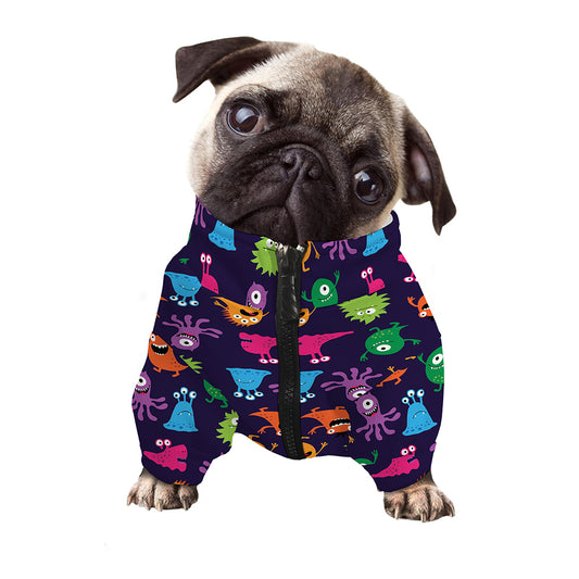 Cute Monster Pattern Print Dog Zip Up Jacket