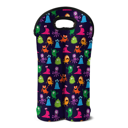 Cute Monster Pattern Print Double Neoprene Wine Tote