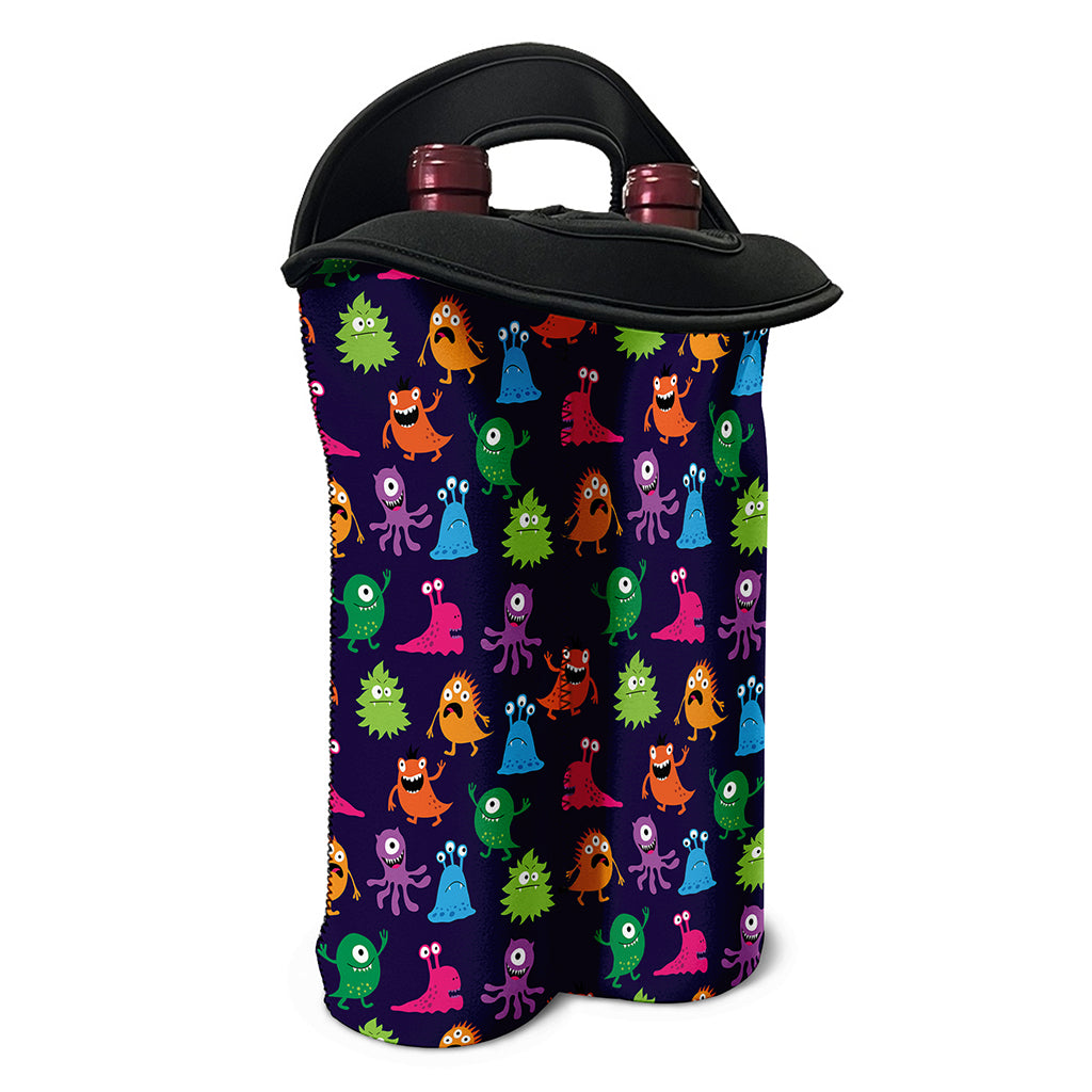 Cute Monster Pattern Print Double Neoprene Wine Tote