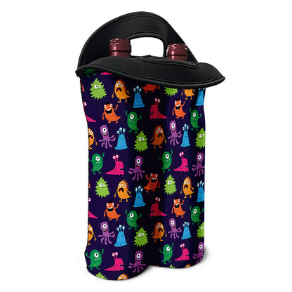 Cute Monster Pattern Print Double Neoprene Wine Tote