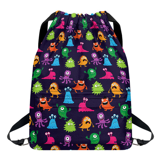 Cute Monster Pattern Print Drawstring Backpack