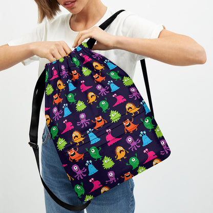 Cute Monster Pattern Print Drawstring Backpack