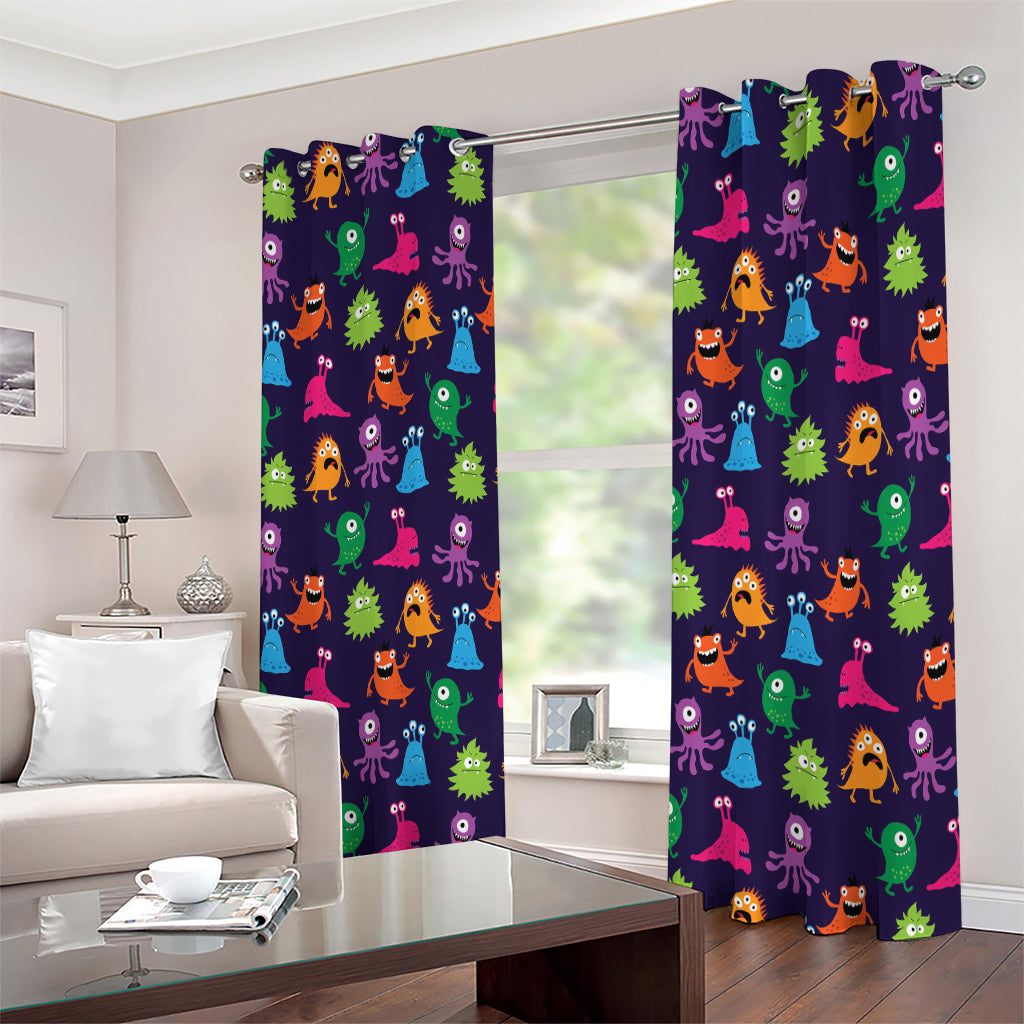 Cute Monster Pattern Print Extra Wide Grommet Curtains