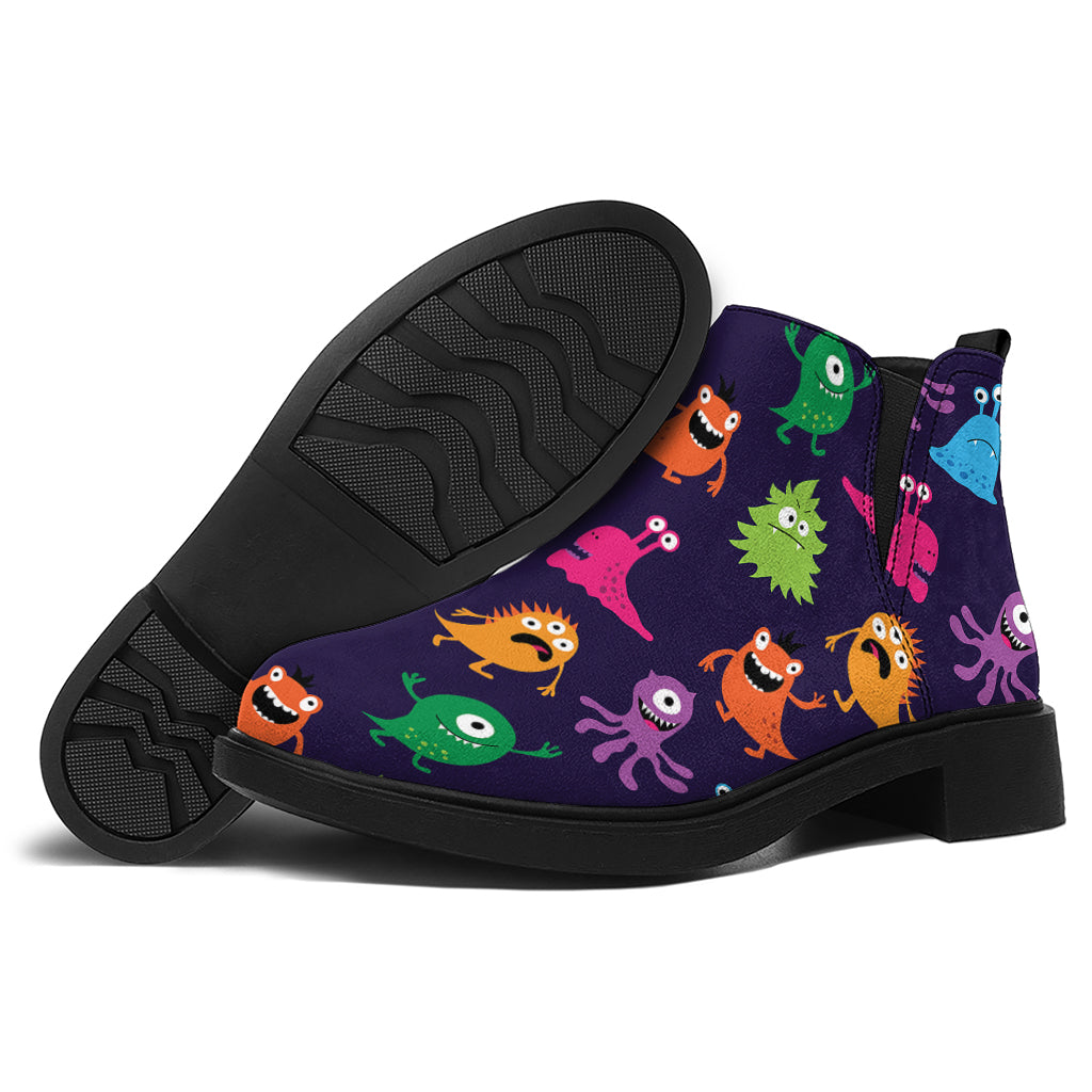 Cute Monster Pattern Print Flat Ankle Boots