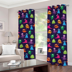 Cute Monster Pattern Print Grommet Curtains