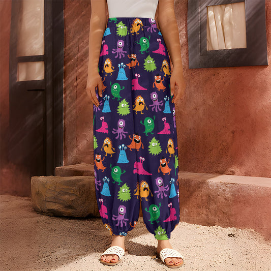 Cute Monster Pattern Print Harem Pants